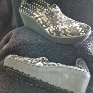 Steven By Steve Madden Black and White Woven Wedges
